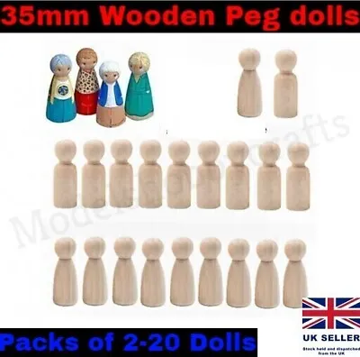 £4.29 • Buy Wooden Peg Dolls Little People Baby Kids Wood Male Female 35MM Model Craft Hobby