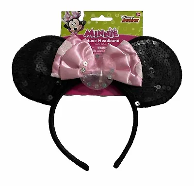 Walt Disney Minnie Mouse Ears Sequined Headband With Pink Bow - Mini Mouse Ears • $11.99