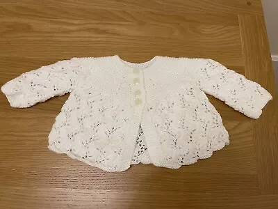 Hand-Knitted Baby White Matinee Jacket Cardigan Superb1 • £5.99