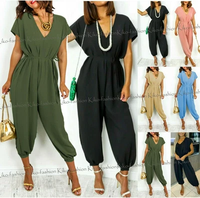 £16.95 • Buy Womens Jumpsuit Ladies VNeck Belted Tie Harem Wide Leg All In One Playsuit Dress