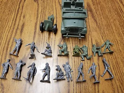 Vintage Marx German Gray Army Figures Soldiers WW 2 Jeep And Towed Gun Lot • $6.49