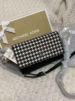 NIB 🌺 Michael Kors Jet Set Houndstooth Calf Hair Small Crossbody Bag 32F1ST9C5L • $114.99