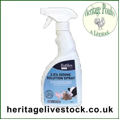 Battles 2.5% Iodine Solution - 500ml Spray/1l Bottle - Skin Cleanser For Animals • £13.65