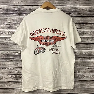 Vintage Harley Davidson Shirt Mens Large White Austin Texas Biker Motorcycle 90s • $35