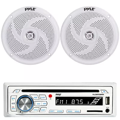 Pyle CD Player Bluetooth Marine Stereo Receiver With 2x Pyle 4  2-Way Speakers • $92.99