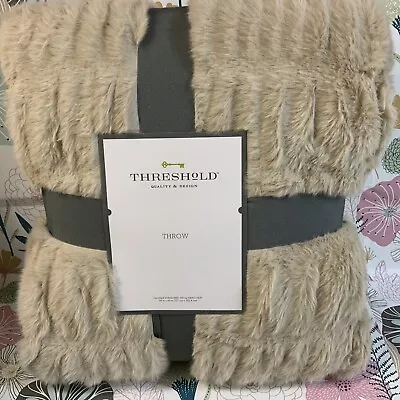 🏯Threshold Ruched Faux Rabbit Fur Blanket TAN Brown Super Soft🆕50” X 60”‼️ • $26.99