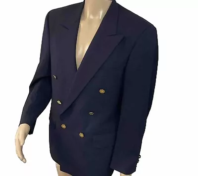 Vintage Burberrys Blazer Pure Wool Sport Coat Jacket Blue Embossed Buttons Sz 42 • $39.99