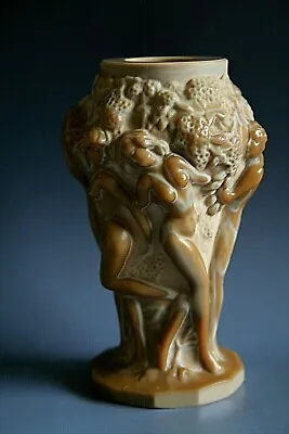 Art Deco Bohemian Malachite Glass Vase With Figures Of Nude Ladies • $48.43