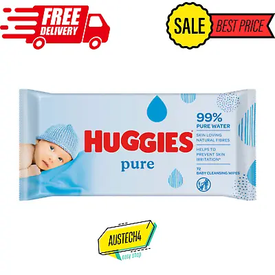 $7.90 • Buy 72 X Huggies Baby Wipes Pure Newborn Babies Healthy Cleanse Skin Care 72 Pack