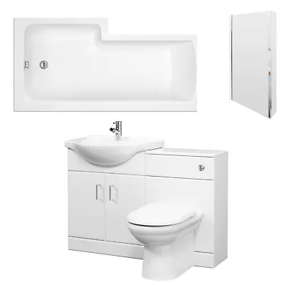 Nuie Mayford Complete Furniture Bathroom Suite L-Shaped Shower Bath 1700mm RH • £709.95