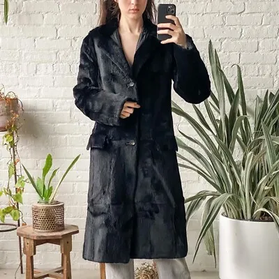 Genny Vintage 90s/y2k Black Real Fur Reversible To Nylon Long Coat 48 • $200