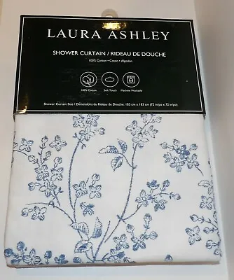 NIP LAURA ASHLEY COTTAGE FLORAL BLUE & WHITE 72  X 72  FABRIC SHOWER CURTAIN • $32.99