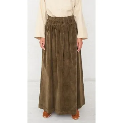 Nehera Women's Corduroy Relaxed Fit Elastic Waist Green Midi Maxi Skirt • $250