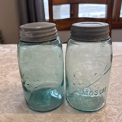 Vintage 1900-1910 Blue Ball Mason Quart Jar Triple L Zinc Lid • $22