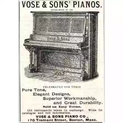 Vose & Sons' Pianos Boston MA C1890 Victorian Ad AE8-CH8 • $27