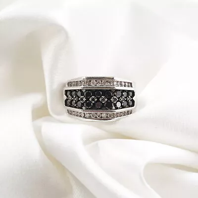 Men's 10K White Gold Wedding Band With Natural Round Black & White Diamonds • $489.96