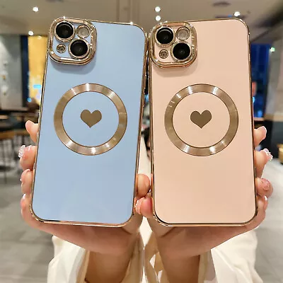 $11.93 • Buy Mag Safe Love Heart Plating Cute Case For IPhone 14 13 12 11 Pro Max XS 8 7+ SE3