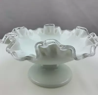 Fenton Art Lass Silver Crest Round Double Crimped Footed Candy Dish Vintage • $16.99