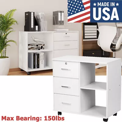 3 Drawer Wood Lateral File Cabinet Mobile Filing Storage Cabinet Printer Stand • $63.99