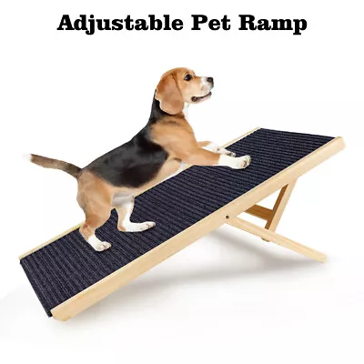 100CM Wooden Foldable Dog Pet Ramp Adjustable Height Dogs Stair For Bed Sofa Car • $54.99