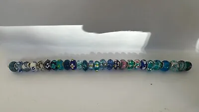 Glass Murano Lampwork Etc Fits European Bracelet Blue Charm Beads Large Hole • £1.75