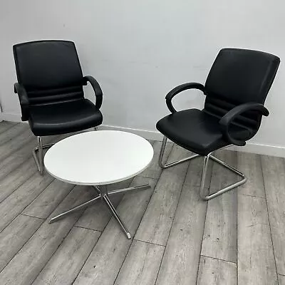 Conference Chair Real Black Leather Armrests Chrome Cantilever Frame • £174