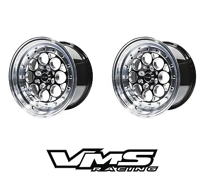 2 15x8 Vms Racing Revolver Black Polish Import Drag Wheels 4x100/4x114 Et20 Pair • $415.95