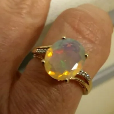 £329.99 • Buy WOW ~~ 100% NATURAL Gorgeous Ethiopian Opal & Diamond 9K Gold Ring 2.40cts