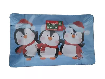 £5.49 • Buy 8 X Christmas Penguin  Platters Buffet Plates Penguin Party Serving Platter NEW
