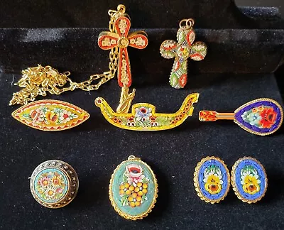 Vintage Lot Of Micro Mosaic Brooch Pendants & Earrings  • $5