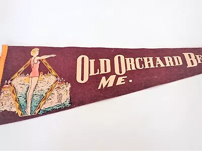 Vintage Felt Pennant For Old Orchard Beach Maine Souvenir Diver Swimmer 1940's • $50