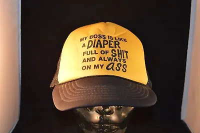 Vintage My Boss Is Like A Diaper Humor Snap Back Truckers Ball Cap Hat • $9.99
