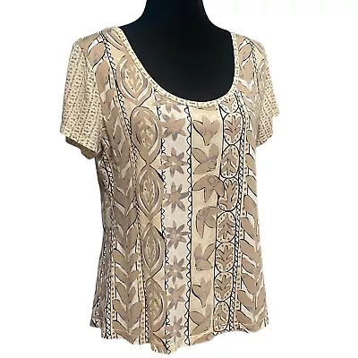 Sigrid Olsen Beige Taupe Floral Tee Shirt Size Large • $22.94