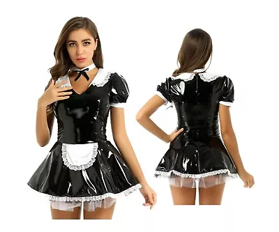 Latex Maid Sexy French Maid PVC Costume Cosplay Uniform Outfit Dress Size M • £37.91