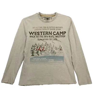 Shane Jeans Western Graphic Long Sleeve Tee T Shirt Mens M Medium Heather Tan • $19.98