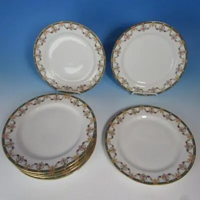 J Pouyat Limoges France - Red Ribbons Bows - 10 Dinner Plates - 9¾ Inches POY113 • $50