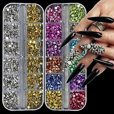 1200PCS Metal Rivet Punk Nail Charms 24Grid Cone Metalic Spike Studs For Goth... • $15.99