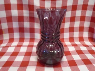 Vintage (MCM) Indiana Glass  Rare  Purple Ribbed Optic Swirl Vase 6-3/8  Tall • $12.50