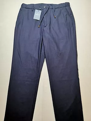 HACKETT LONDON Mens UK 32R Washed Wool Jogger Travel Chino BNWT Blue Elasticated • £45