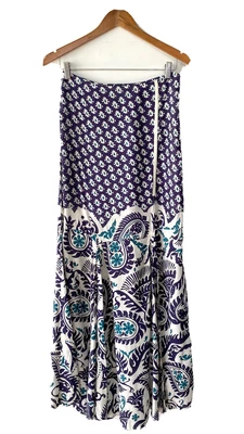 $45 • Buy Arnhem Womens 'Harmony' Maxi Skirt Size L Front Slit Paisley Blue Boho Peasant