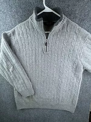 Iceland Italy Made Sweater Wool Blend 1/4 Zip Pullover Gray Size XL Cable Knit • $25.64