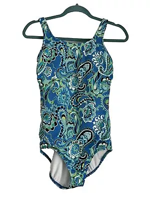 Lands End Swimsuit Womens Size 10 MASTECTOMY Blue Green Paisley One Piece • $24