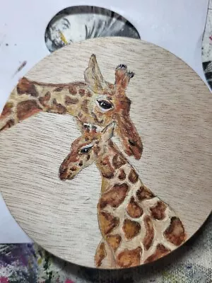 Hand Painted Mum & Baby Giraffe Wooden Lid Scented Candle Yuzu Flower Crackle • £13