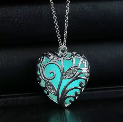 Fashion Heart Steampunk Luminous Glow In The Dark Pendant Necklace Women Jewelry • $8.67