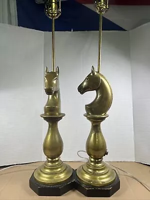 Vintage Brass Horse Head Hitching Post Table/desk Lamp. Rustic Elegance Pair MCM • $300