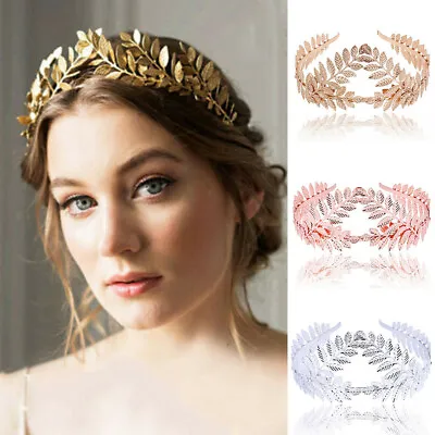 Women Headband Goddess Leaf Flower Hair Crown Head Piece Gold Band Bridal US • £4.79