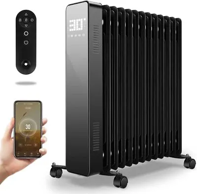 Wifi Oil Filled Radiator Electric Heater Thermostat 7-13 Fin Timer Remote Alexa • £64.99