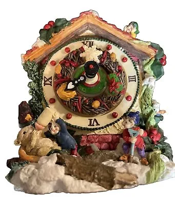 Animated 6.5” Ceramic Gnomes Christmas Clock Music Box Jingle Bell Rock READ • $11