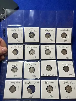 Lot Of (16) Mercury Dimes 1907-1945! Nice Set! Varying Grades! • $26