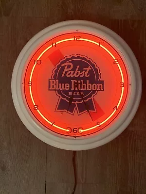 Pabst Blue Ribbon PBR Beer 18” Neon Clock Man Cave Bar Garage Red Neon • $129.99